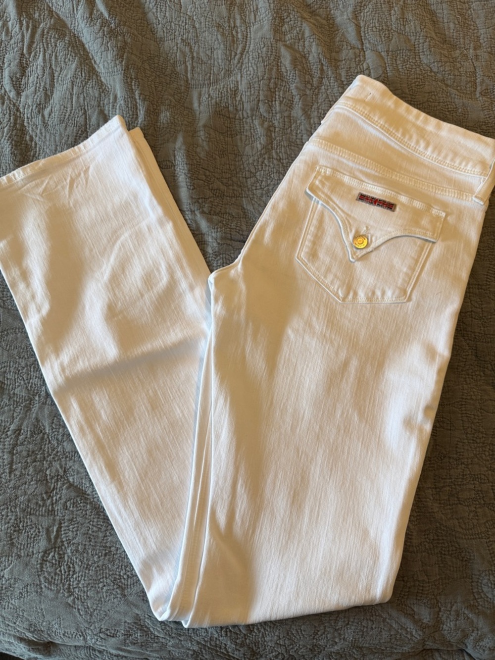 Hudson Jeans White Straight-Leg Women's Jeans with Gold Button